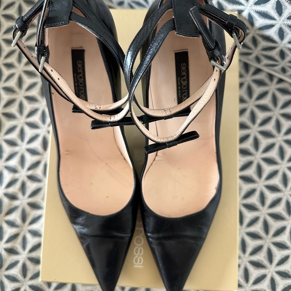 Sergio Rossi classic bow ankle heels black leather 39 - Picture 7 of 9